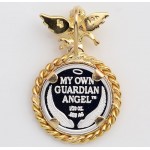 .999 PURE SILVER  Guardian Angel Coin (14mm) in SOLID 14kt GOLD Guardian Angel Pendant